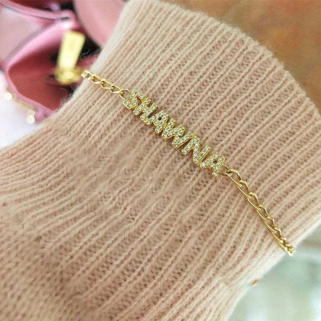 Diamond Name Bracelet -  Solid Yellow or White Gold ( Not Available Currently)