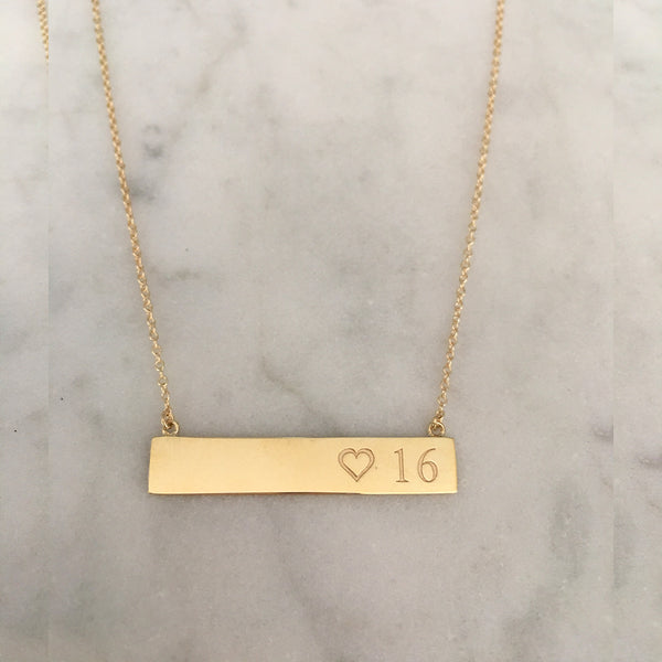 Solid Gold Bar Necklace with your own Special Personalized Message The Right Hand Gal