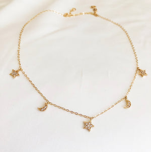 Moon & Stars Necklace -Adjusts from  14-16 Inches