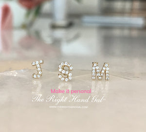 Mini Initial Studs each sold separately - Solid Gold with Diamonds or Created White Topaz