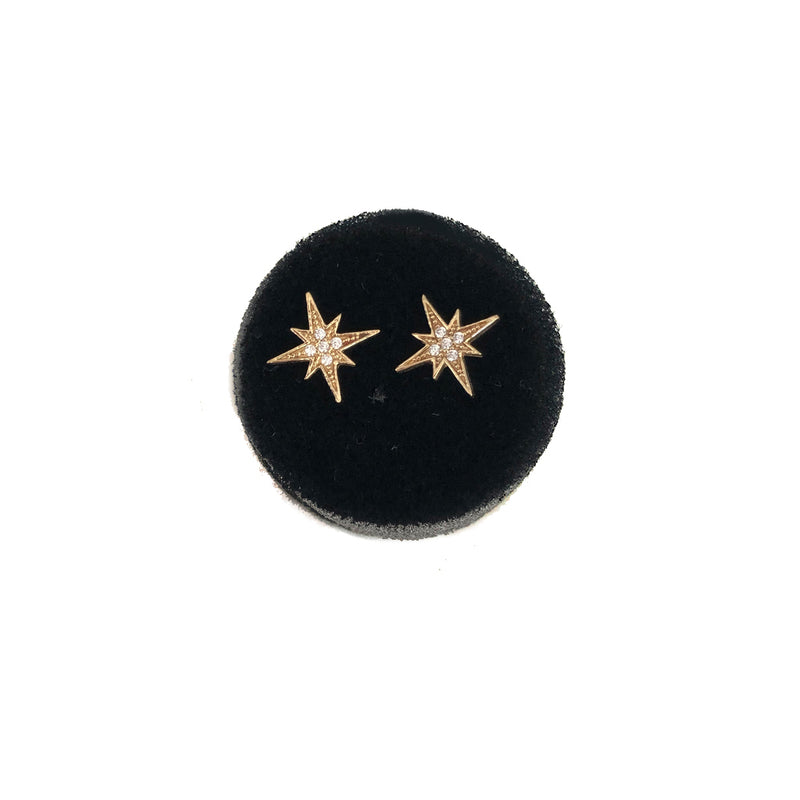 Large Starburst Studs with CZ - Solid Gold