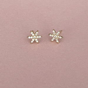 flower studs with pavee topaz set in solid yellow or white gold