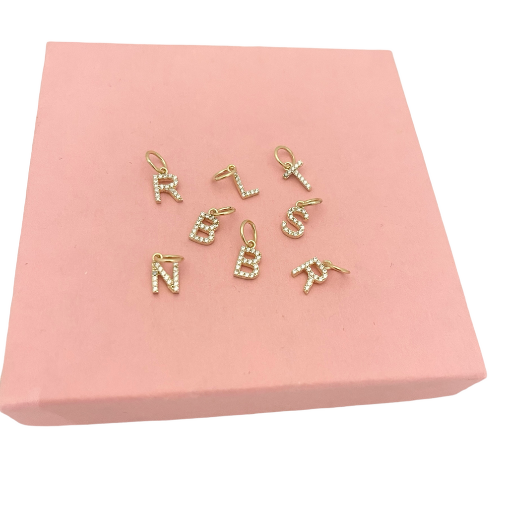Solid Gold CZ Hanging Initial Cut-Outs