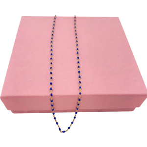 Tiny French Beaded Chain Necklace- Navy Blue