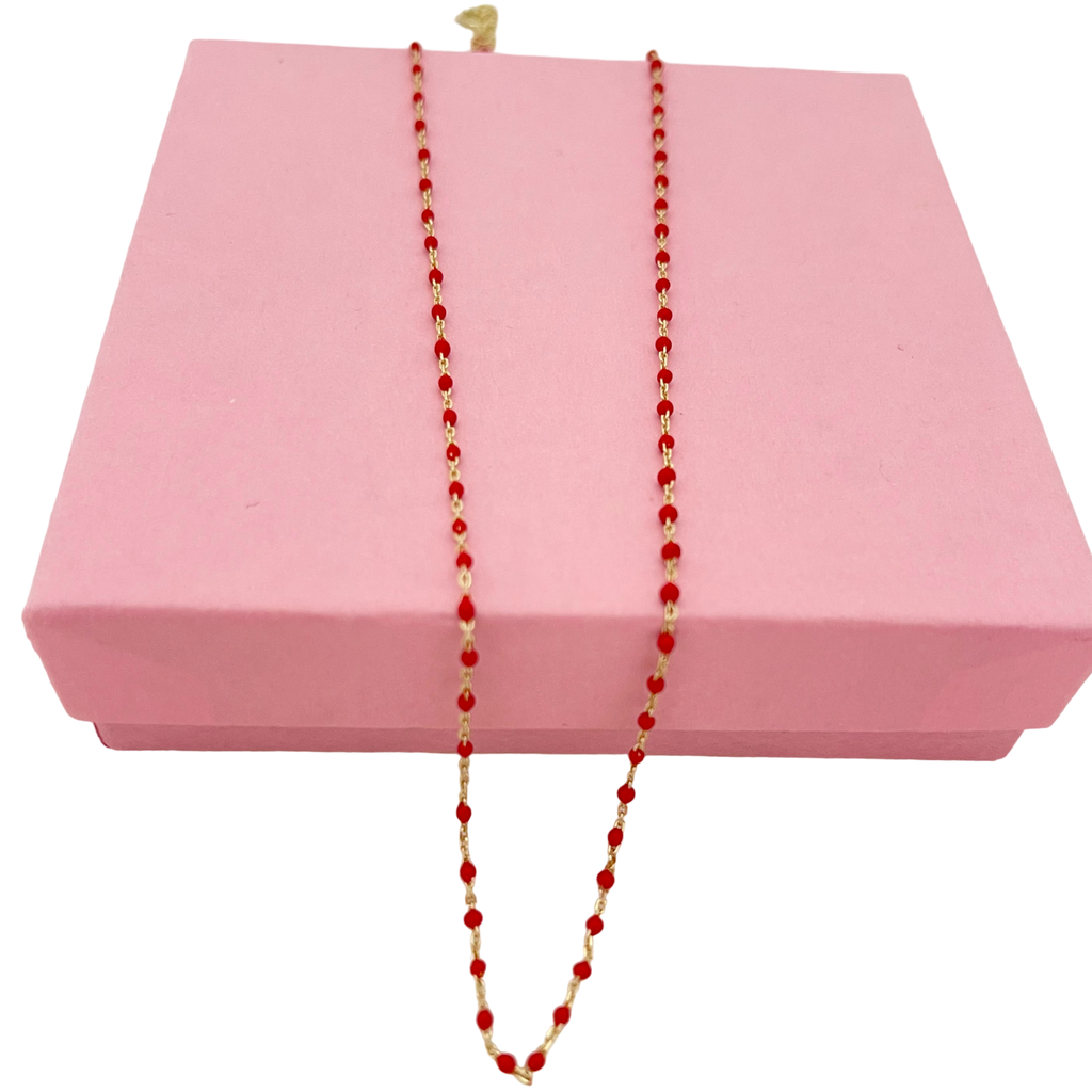 Petit collier de chaîne de perles Français-rouge rosé