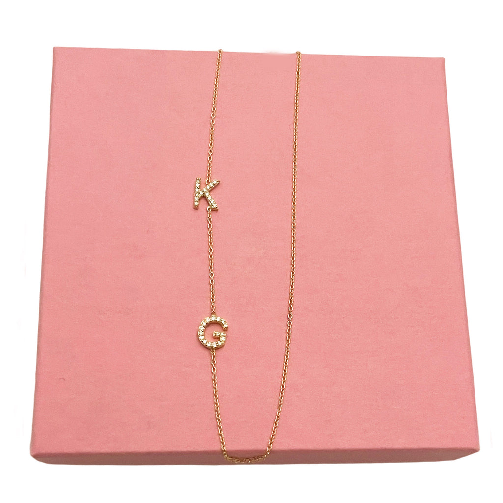 Diamond Initial Necklace - Asymmetrical Style with Your Choice of Initials