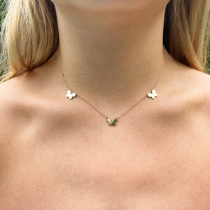Triple Butterfly Necklace in Yellow Gold