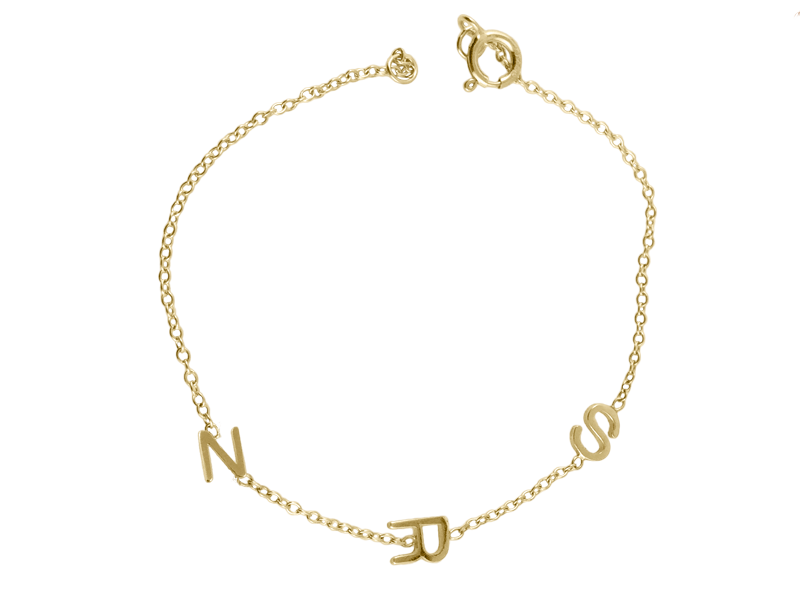 Initial Bracelet- Choose 1-3 Initials - Solid Gold