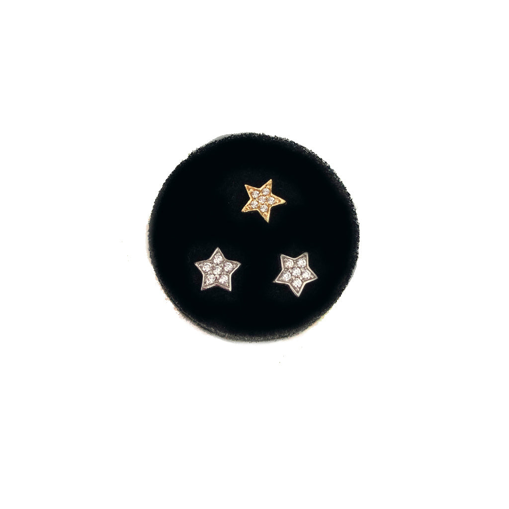 Pavee Star Studs - Solid Gold with CZ Stones or Diamonds