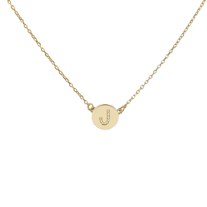 Mini Diamond Initial Disc Necklace - Solid Gold