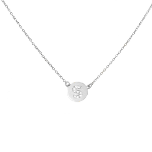 Mini Diamond Initial Disc Necklace - Solid White Gold