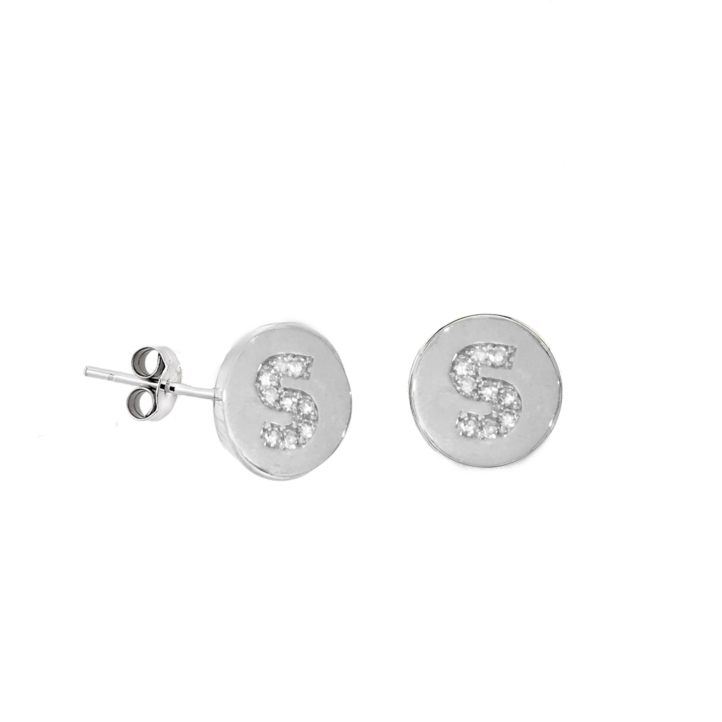 Mini clous initiaux en forme de disque de diamant - vendus à l'unité ou par paire - or blanc massif