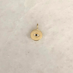 Evil Eye Disc Charm With CZ In Solid Gold