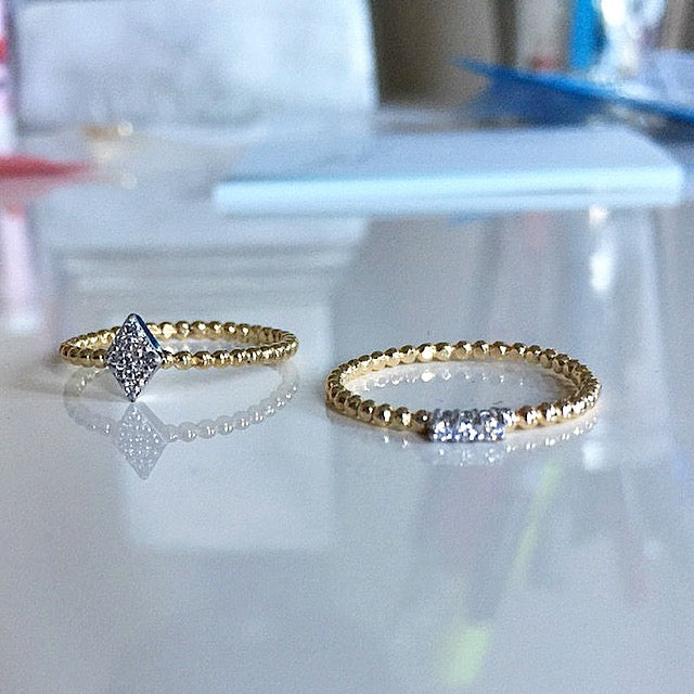 Bubble Diamond Stacks In Solid Gold - Bar Or Diamond Shaped