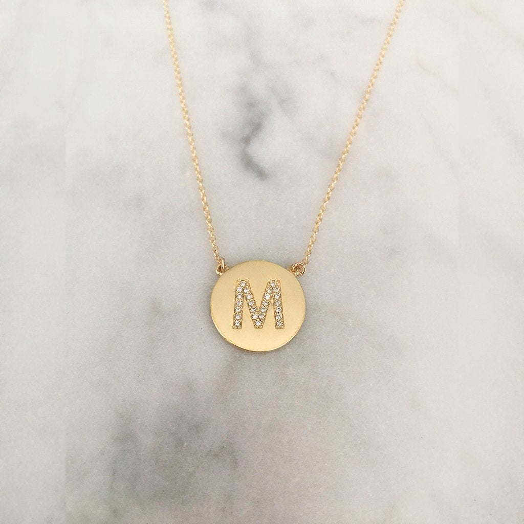 Collier disque initial diamant taille moyenne - Or massif