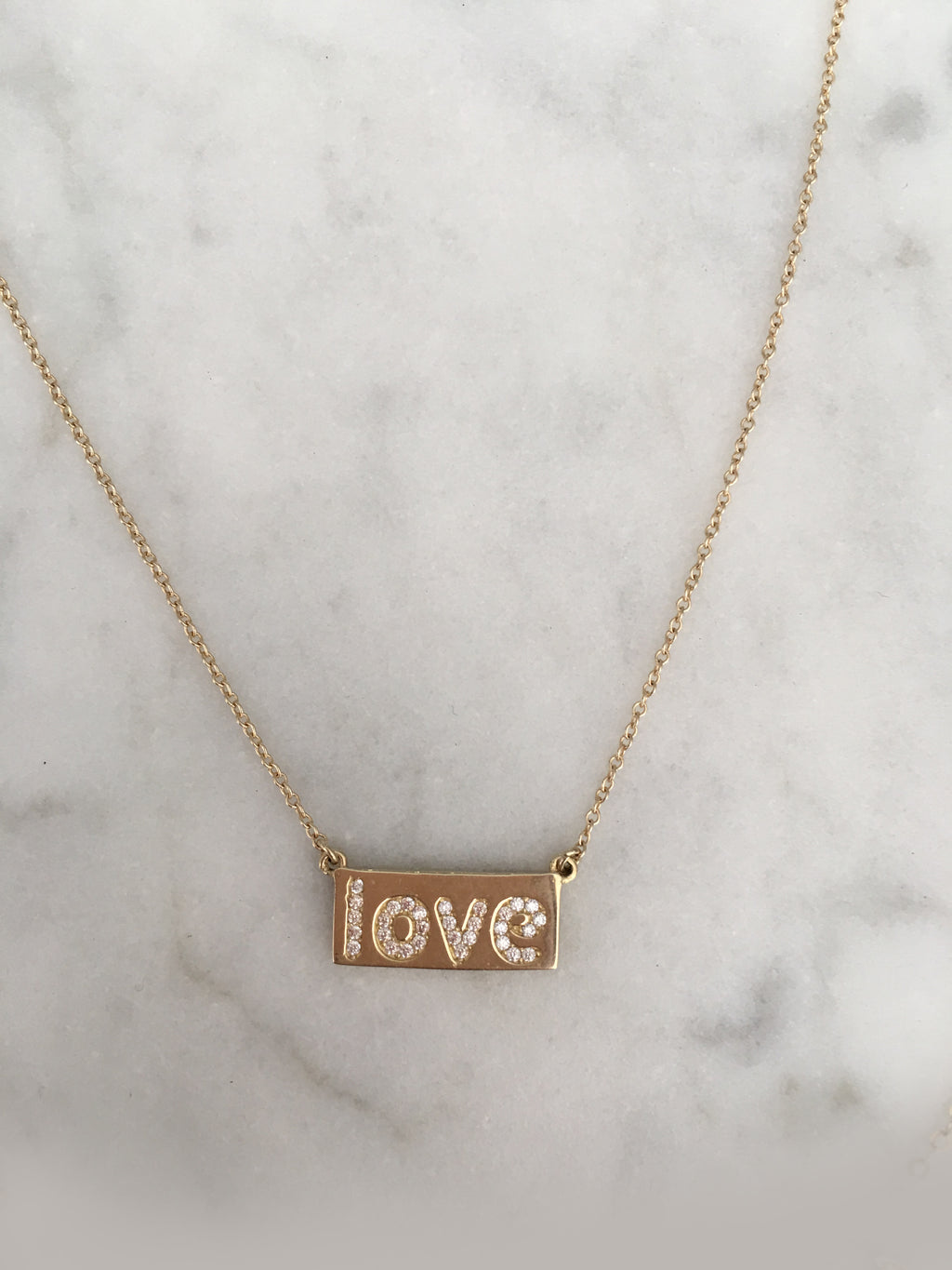 SOLID GOLD WITH WHITE CZ "LOVE NECKLACE"