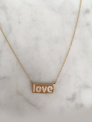 SOLID GOLD WITH WHITE CZ "LOVE NECKLACE"
