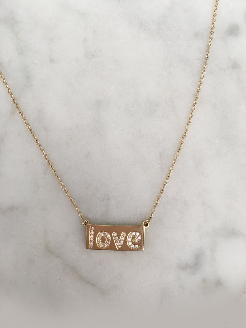 SOLID GOLD LOVE NECKLACE WITH WHITE CZ