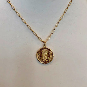 Grand collier de pièces de monnaie sur une chaîne de trombones - Vermeil en or 18 carats ou livre sterling britannique - Épuisé pour l'instant !