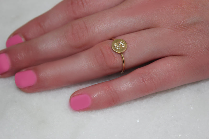 Diamond Disc Initial Ring In Solid Gold