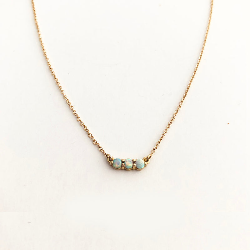 Opal Bar Necklace - Solid Gold