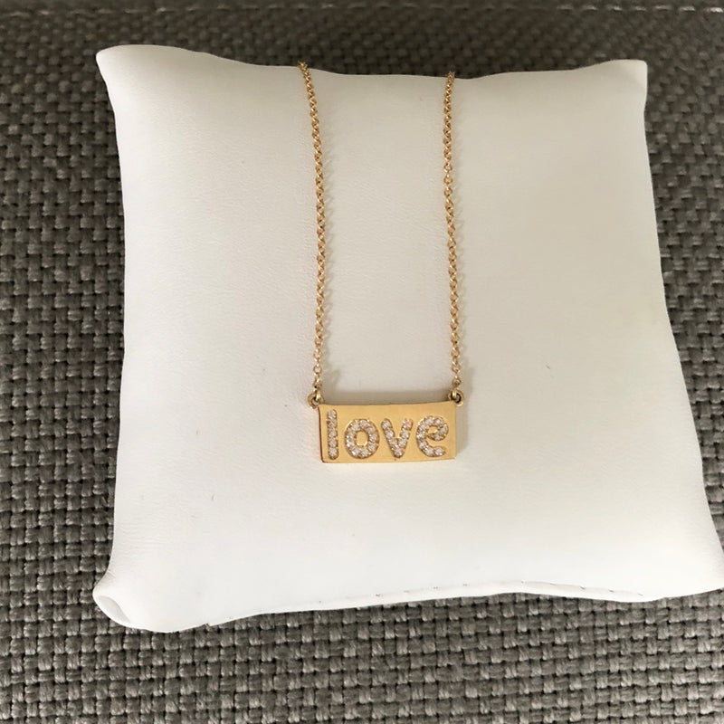 Love Bar Necklace in CZ - Solid Gold