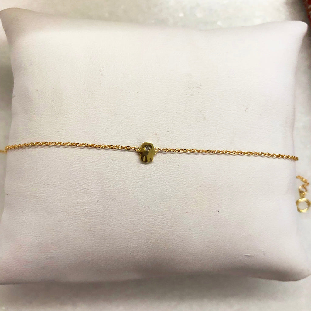 Hamsa Bracelet with a Diamond - Solid Gold