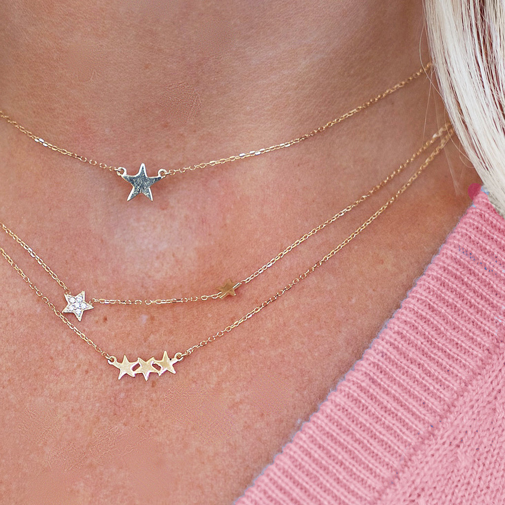 Solid gold single baby star necklace,pavee diamond star necklace, star cluster necklace - each sold separately