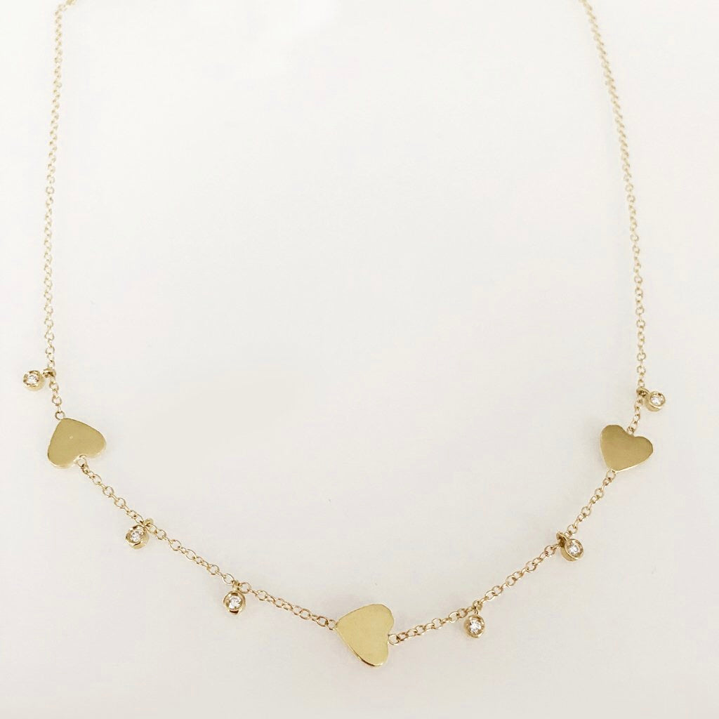 Follow Your Heart Necklace with Diamond Dangles - Solid Gold
