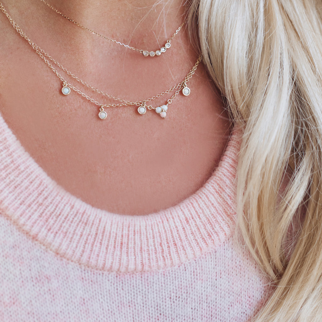 Opals & Diamond Necklaces Layered - Solid Gold