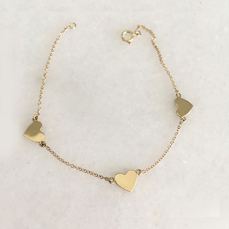 Three Heart Bracelet - Solid Gold
