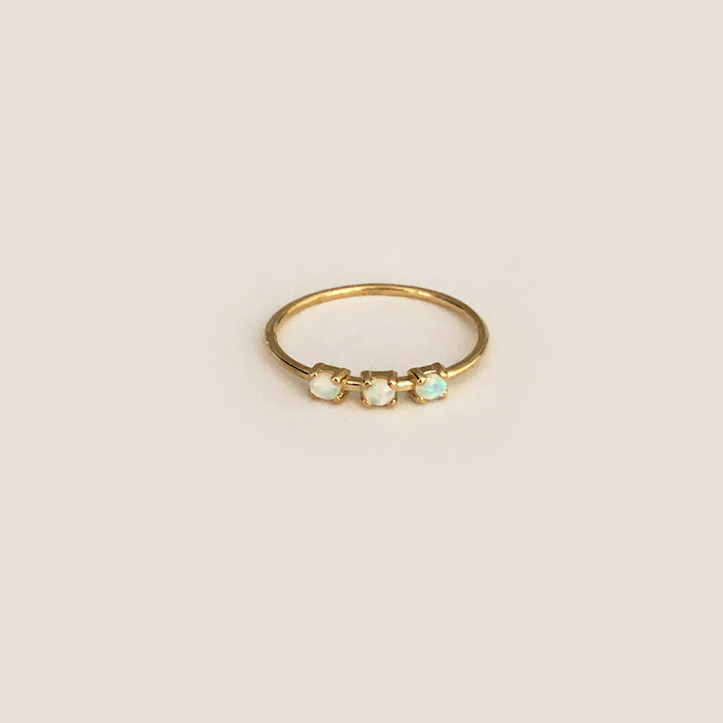 Tiny Three Baby Opal Ring - Solid Gold