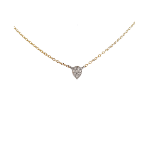 Collier minuscule en forme de poire et de diamants pavés - Or massif