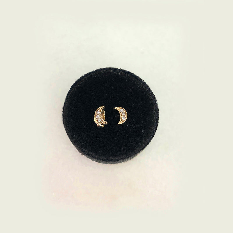 Mini Moon Studs with White Topaz or Diamonds