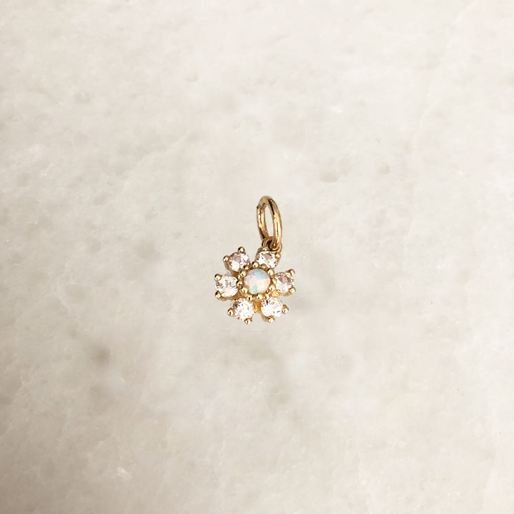 Opal Flower Charm In Solid Gold