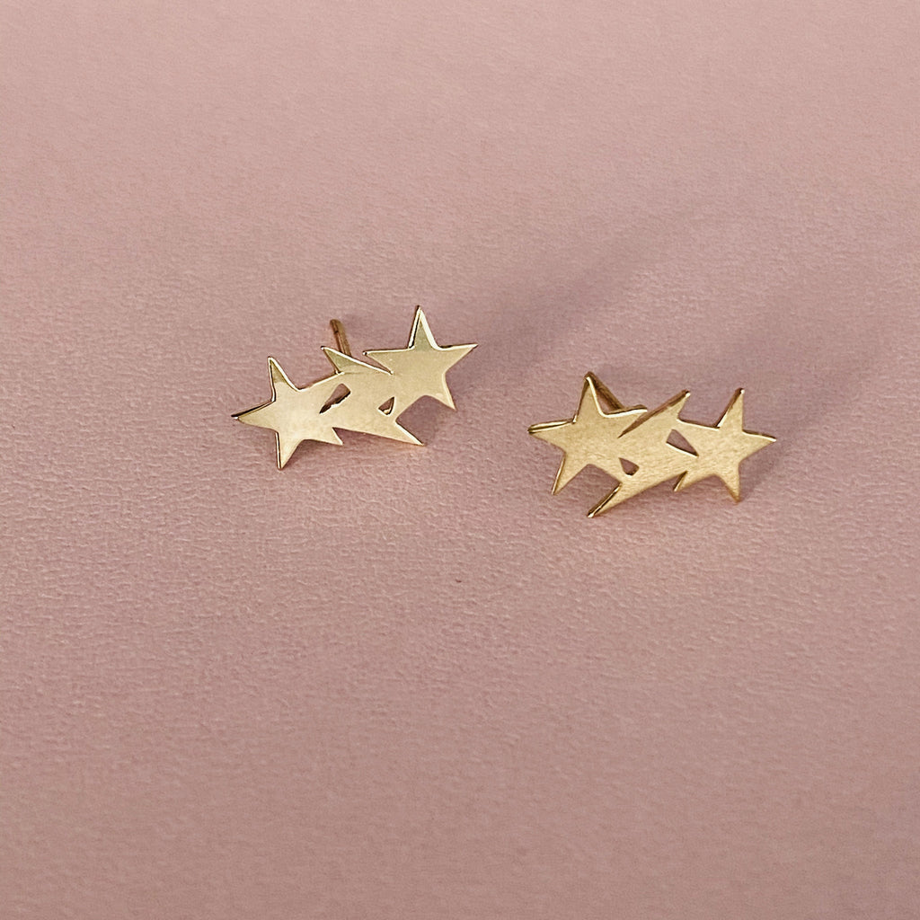 Star & Lightning Bolt Clusters - Solid Gold- Sold as a Pair