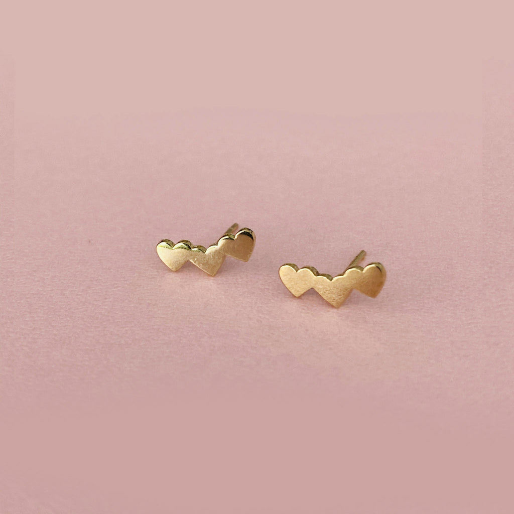 Curved Heart Cluster Studs - Solid Gold
