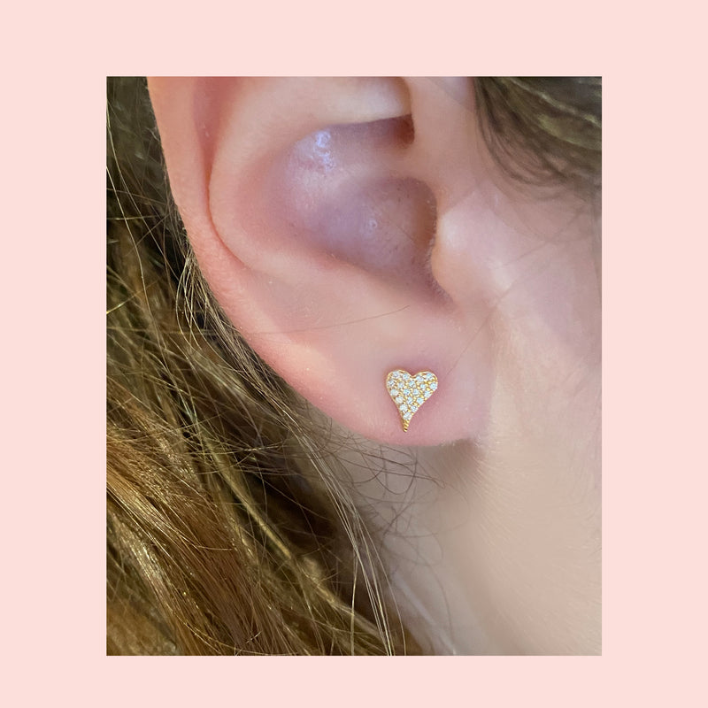 Mini clous d'oreilles coeur pavé en or vermeil