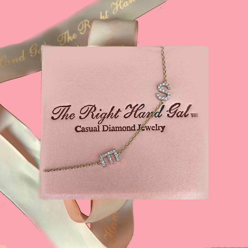 Diamond Initial Necklace - Asymmetrical Style with Your Choice of Initials