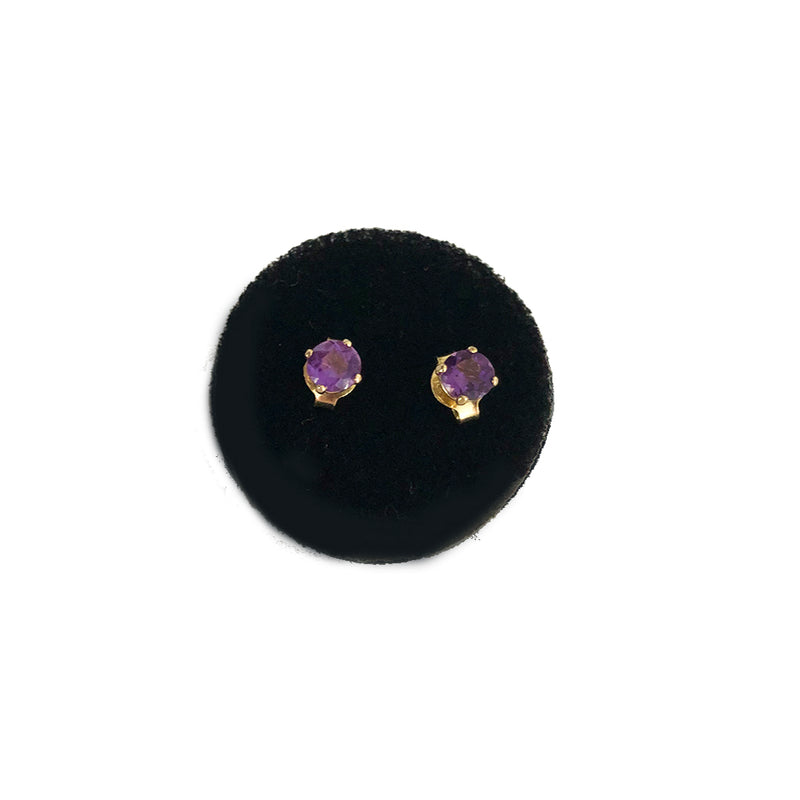 Raisin Amethyst Mini Gemstone Studs - Or massif - Livré par paire