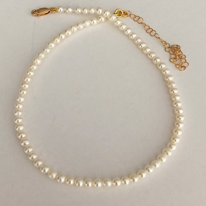 Collier ras de cou réglable avec perles - Or jaune 18 carats Vermeil