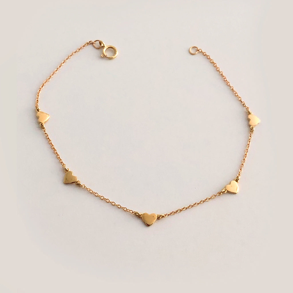 Lucky Hearts Bracelet - Solid Yellow Gold, or White Gold