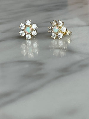 Flower Studs with Opal & Topaz - Solid Gold