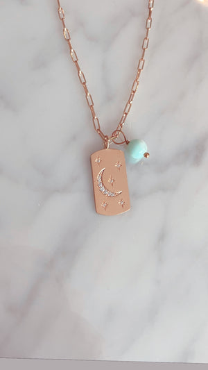 Fly Me To The Moon Dog Tag on Paperclip Chain