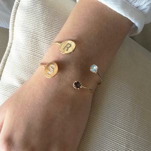 SHOP THE LOOK Initial disc cuff with beautiful gemstones