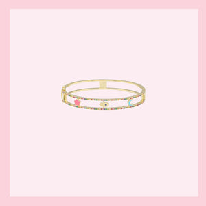 Lucky Charm Bangle - 14k Solid Gold, Enamel & Sapphires