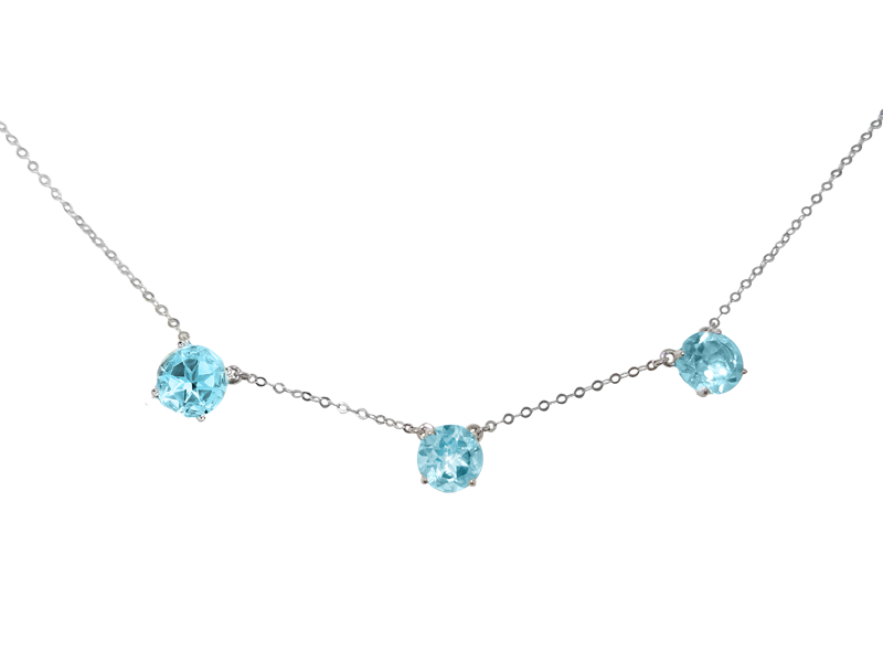 Triple Gemstone Chaton Necklace in solid gold with blue topaz