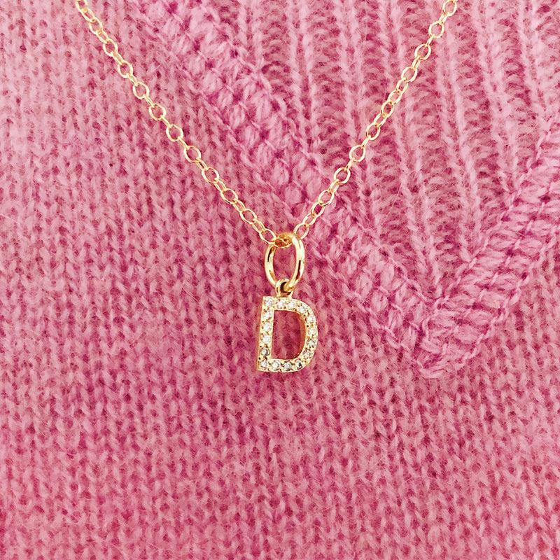 Initial Charm Necklace - Solid Gold