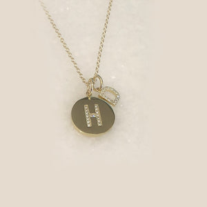Diamond Initial Double Charm Necklace - with your Choice of Initials - Solid Gold